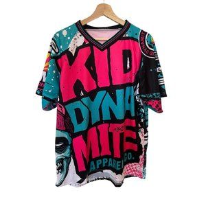 Pops Kid Dynamite Band Tee Pink Blue Short Sleeve Tshirt V-Neck Men's Large